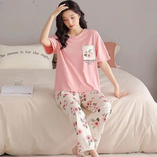 Flower Printed Design PJ Suit For Girls / Women