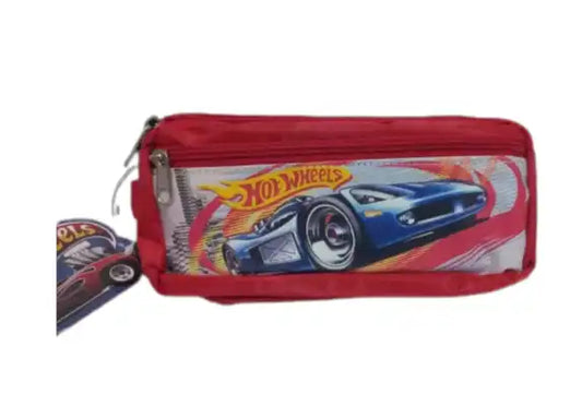 Hot Wheels Stationary Pouch – 3 Compartments Pencil Case For Kids For School.