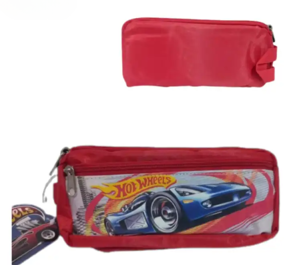 Hot Wheels Stationary Pouch – 3 Compartments Pencil Case For Kids For School.