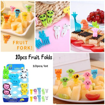 Set of 10 Kids Fruit Forks – Fun & Colorful Designs (Random Styles)